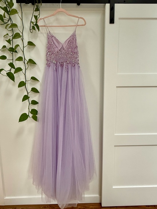 Lavender Beaded Tulle High-Low Prom Dress Size 8 Formal Gown - Picture 3 of 5